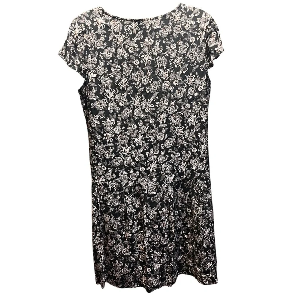 GARNET HILL ~ Black Floral Midi Dress with Pockets White Black Orange - Picture 3 of 9